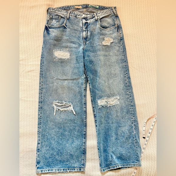 Pilcro Denim - Anthropologie Pilcro Wide Leg Distressed Jeans with Sashiko Patches 16W Plus